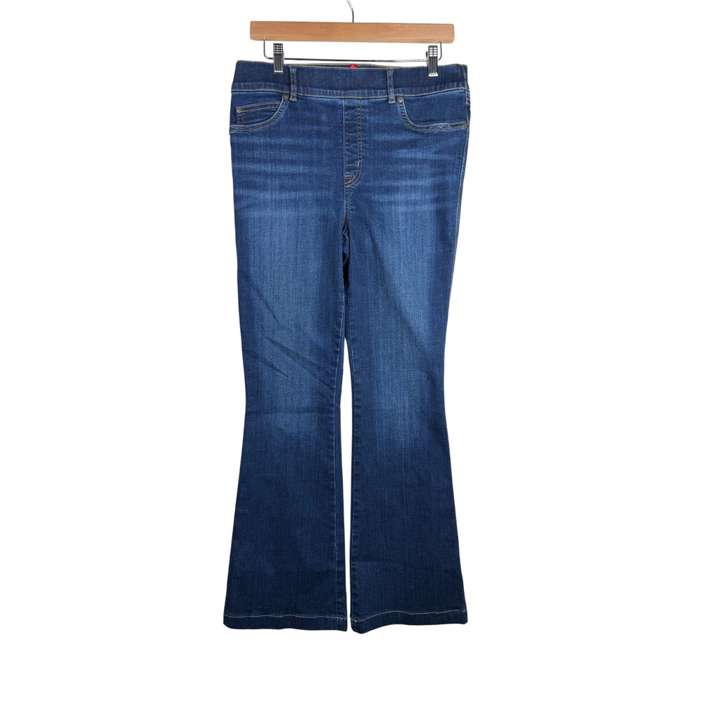 Spanx Women's Pull-On Flare Wide Waistband Pants size Large Blue Denim
